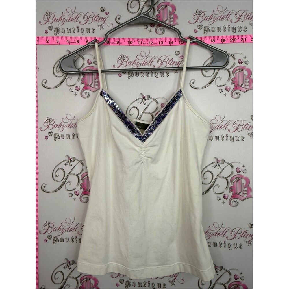 Mexx Cream Camisole with Blue & Purple Sequin V-Neck